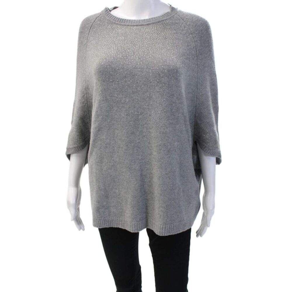VDP Unisex Gray 100% Wool Pullover Crew Neck 3/4 Sleeve Sweater Size M